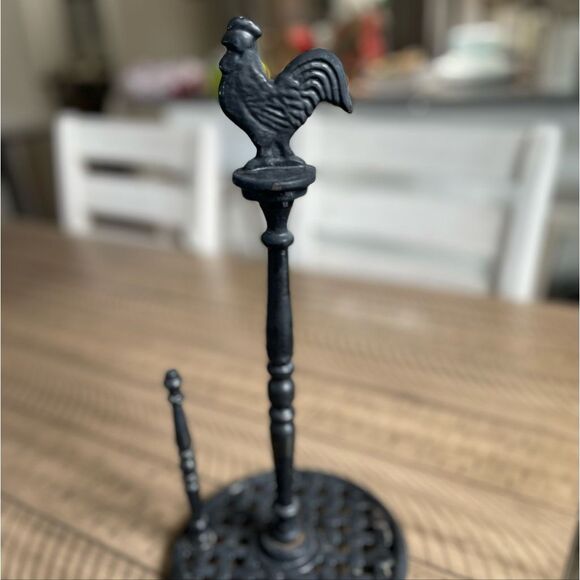 Black cast iron Rooster paper towel holder heavy farmhouse country style decor - Picture 5 of 10